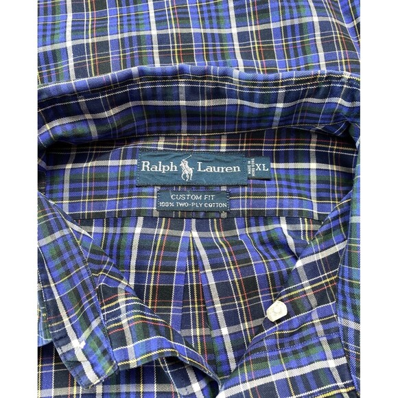 Polo Ralph Lauren Mens Sz XL Custom Fit Blue Plaid Long Sleeve Button Down Shirt - Picture 6 of 12